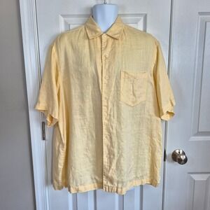 Caribbean linen yellow shirt sleeve button down shirt men's large